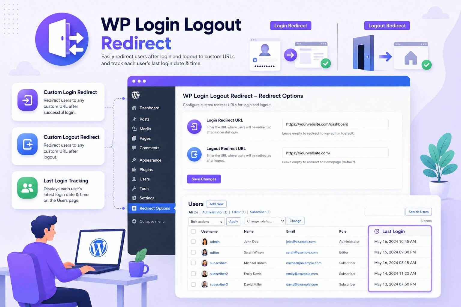 WP Login and Logout Redirect banner